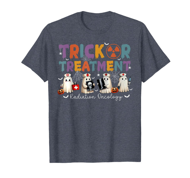 Radiation Oncology Therapist Halloween Costume Trick Or Treatment Radiation Oncology Halloween Rad Therapy T-Shirt - Heather