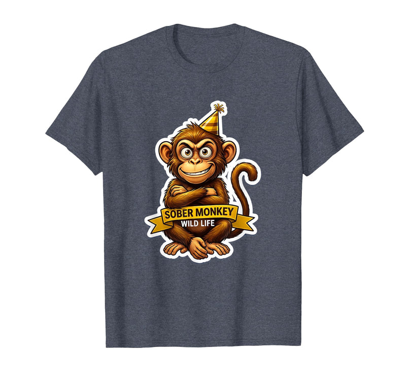 Mademark Sober Monkey Wild Life Sobriety Design T-Shirt - Men - Heather Blue