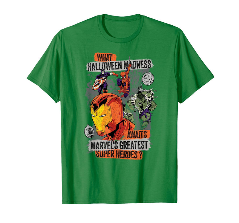 Marvel Halloween Madness Awaits the Greatest Super Heroes T-Shirt - Kelly Green