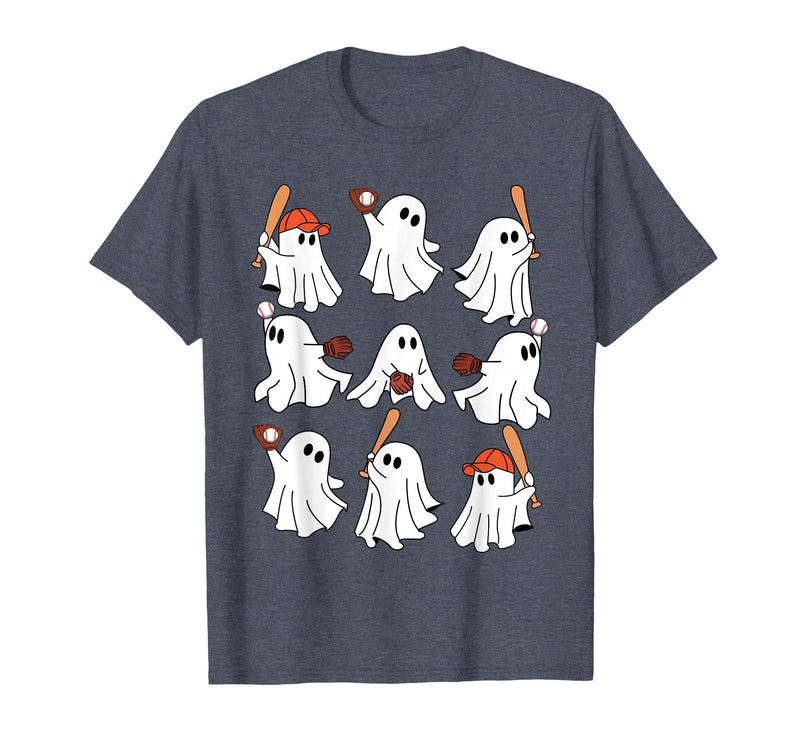 Boo Ghost Halloween Baseball Happy Halloween Baseball Lover T-Shirt - Heather Blue