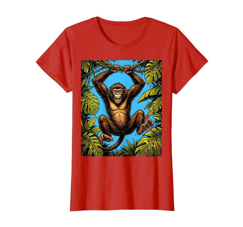 Mademark Monkey Hanging From Jungle Vine Graphic T-Shirt - Women - Red