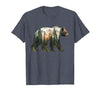 Bear Designs. Bear Forest Mountains Trees Nature Sunset Outdoor Graphic T-Shirt - Heather Blue