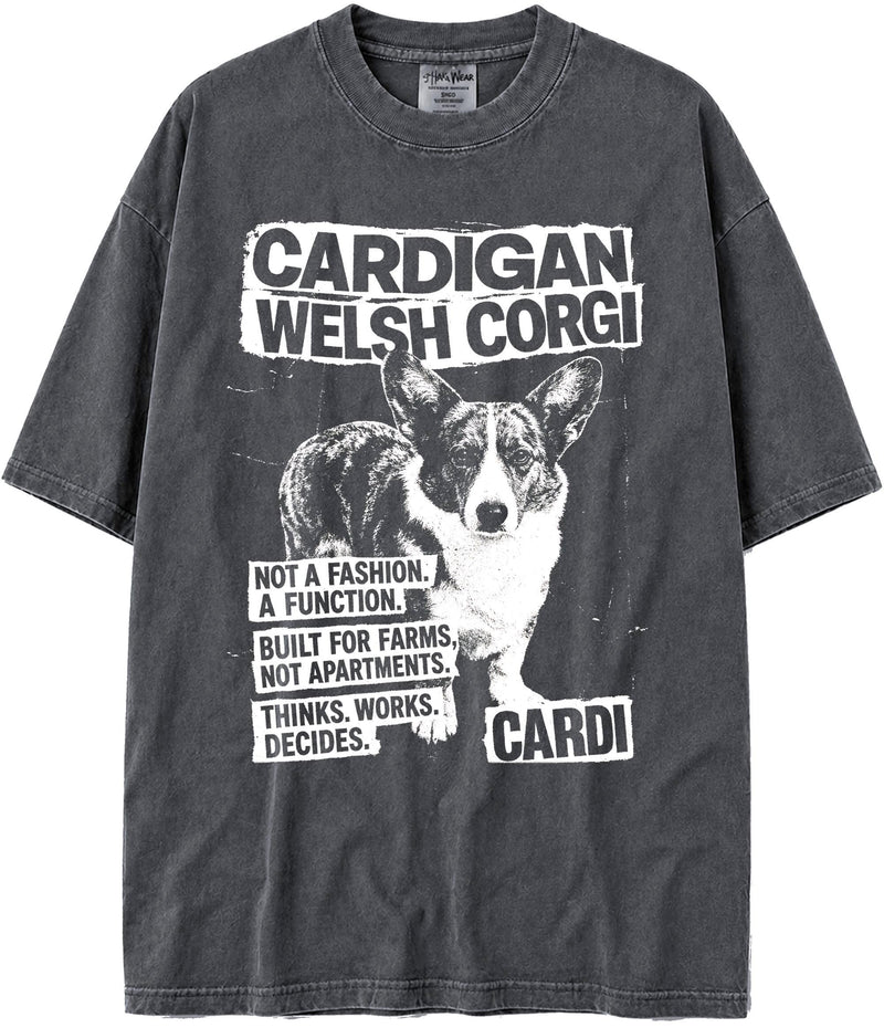 BABATEES U.S.A. MAX-Heavyweight Punk Rock Animals Shaka Wear Oversized 7.5oz Cotton Tshirt - Cardigan Welsh Corgi