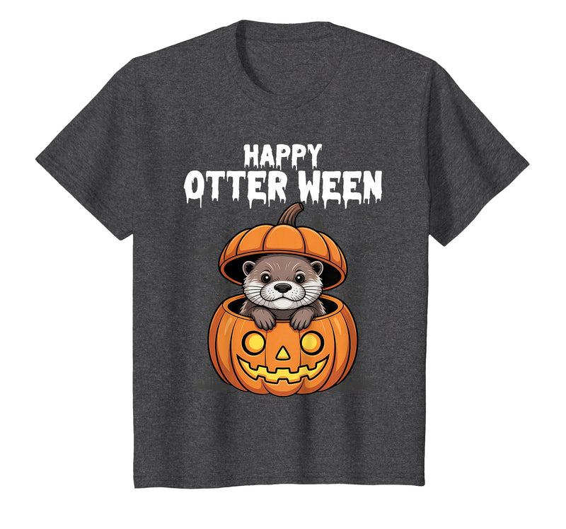 Otter Halloween Lover Gift Co. Happy Otter-Ween Lazy Halloween Costume Funny Animal Pun T-Shirt - Dark Heather Grey