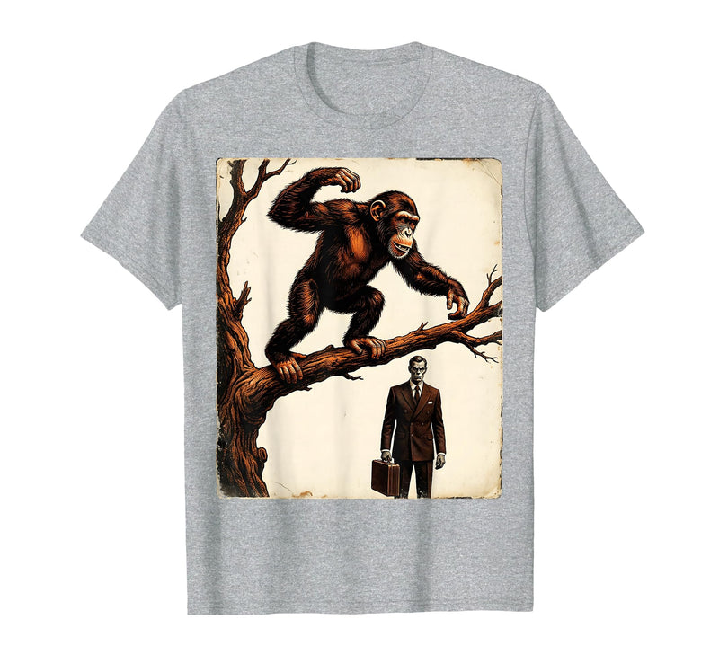 Mademark Monkey Flinging Poo at Businessman Graphic T-Shirt - Men - Heather Grey