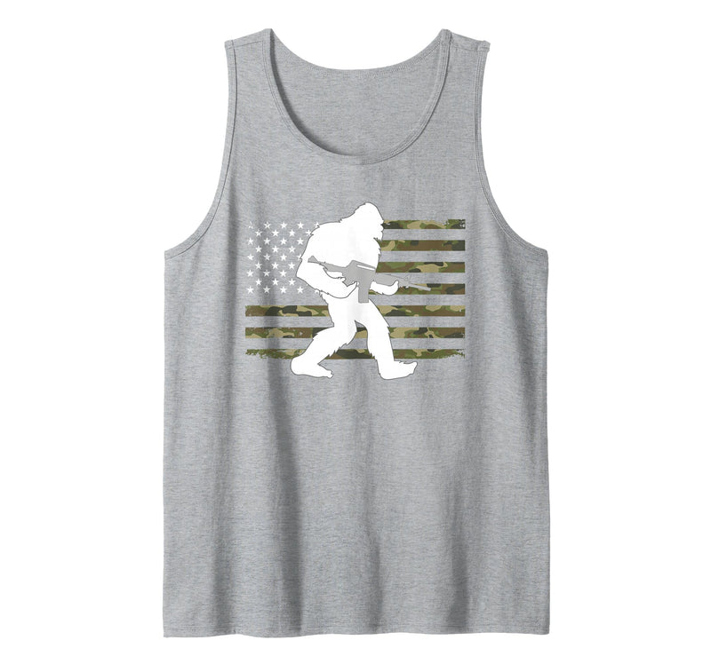 2nd Amendment Right to Bear Arms Camouflage Guns Bigfoot Gun Owner Camo US American Flag Sasquatch AR15 Rifle Tank Top - Heather Grey