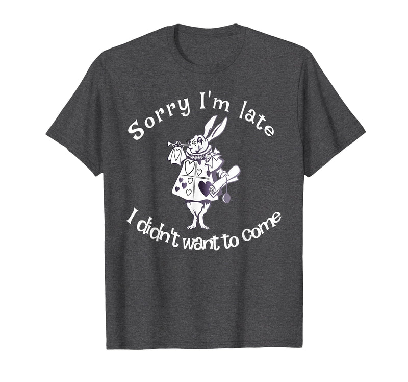 Sorry I'm Late, I Didn't Want to Come White Rabbit Watch T-Shirt in Dark Heather Grey