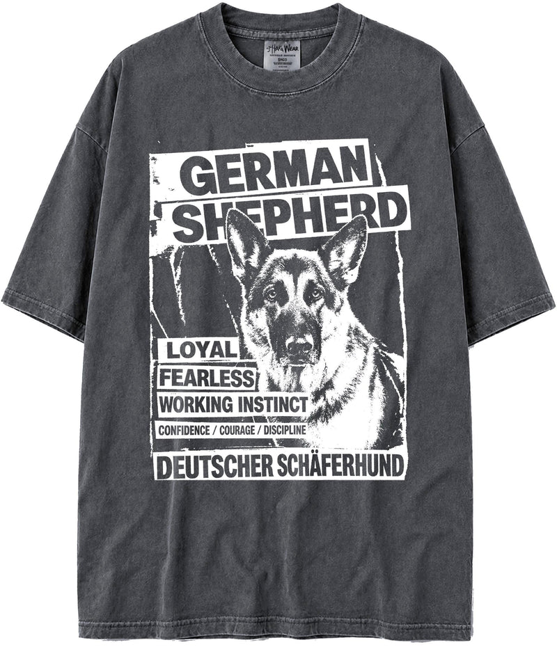 BABATEES U.S.A. MAX-Heavyweight Punk Rock Animals Shaka Wear Oversized 7.5oz Cotton Tshirt - German Shepherd