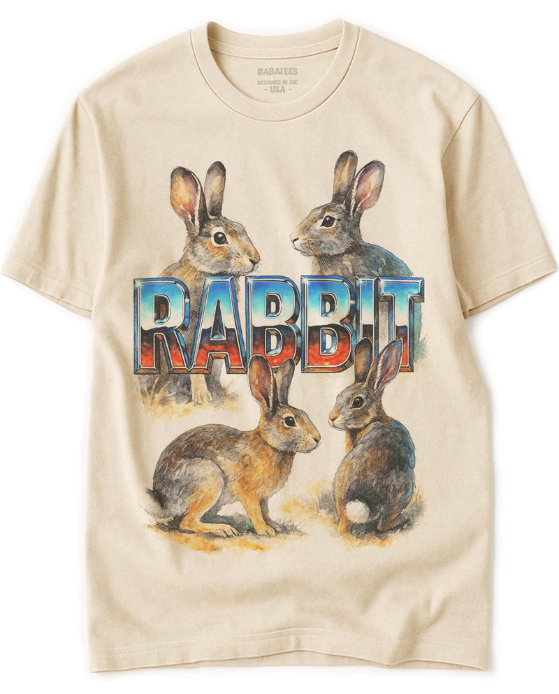 BABATEES Farm Animals Heavy Metal Tshirt for Men, Women & Farmers - 100% Natural Undyed Cotton - Rabbit