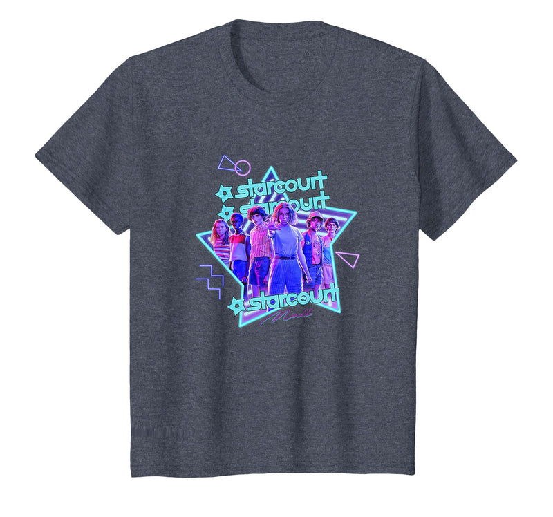 Stranger Things Starcourt Mall Vintage Neon Group Portrait T-Shirt - Heather Blue