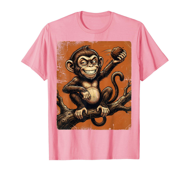 Mademark Smug Monkey Throwing Poop Funny Graphic T-Shirt - Men - Pink