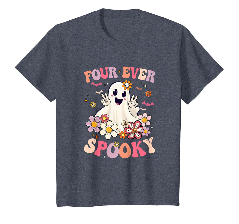 4th Birthday Party Halloween Costume Four Ever Spooky Halloween 4Th Birthday Party Decorations T-Shirt - Heather Blue