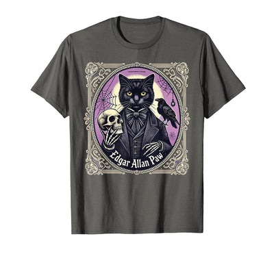 Funny Kawaii Halloween Lazy Costume by NLTS “Edgar Allan Paw” Funny Pun Black Cat Gothic Theme T-Shirt