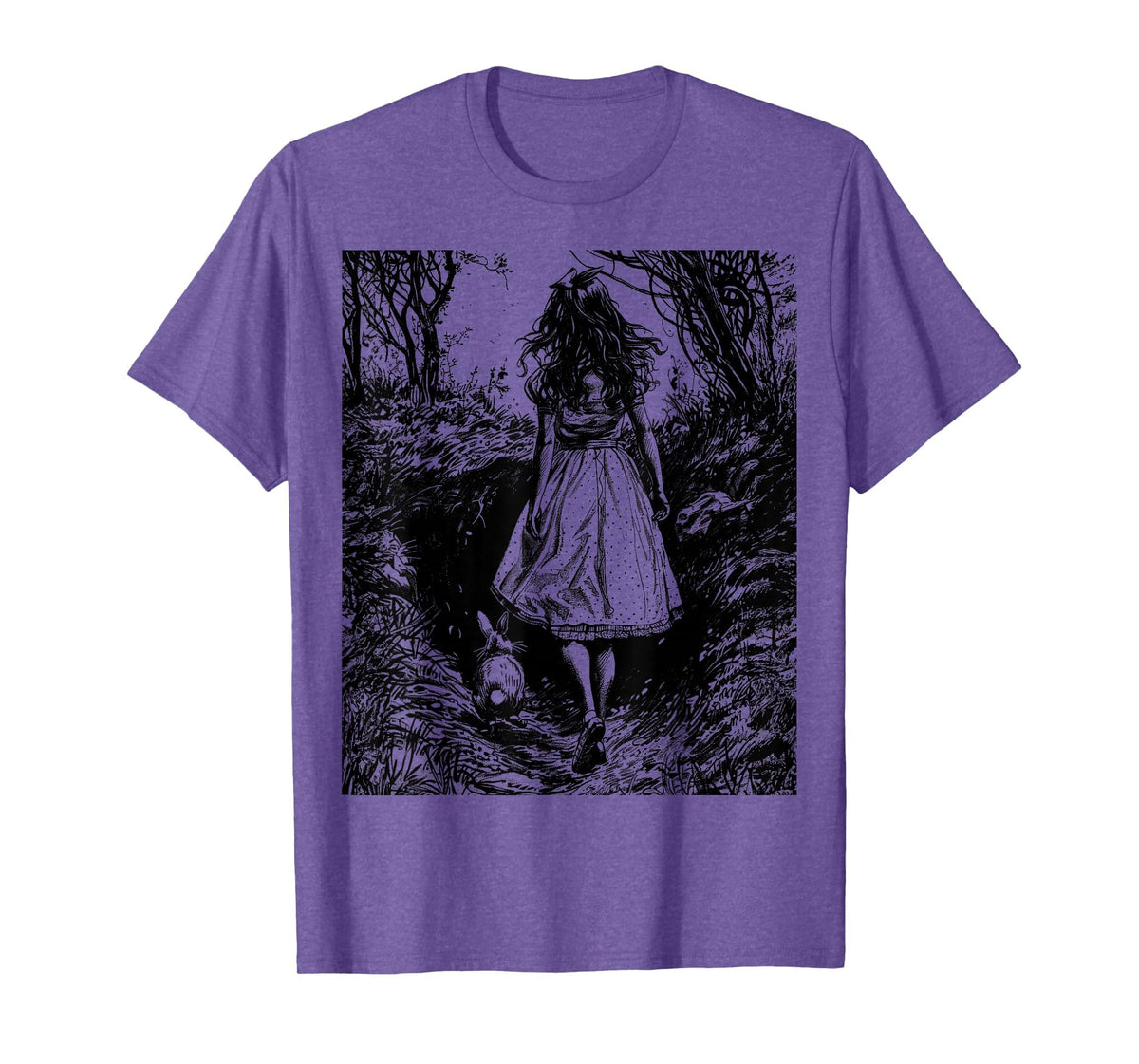 Alice in Wonderland - Down the Rabbit Hole Fantasy Vintage T-Shirt in Purple Heather