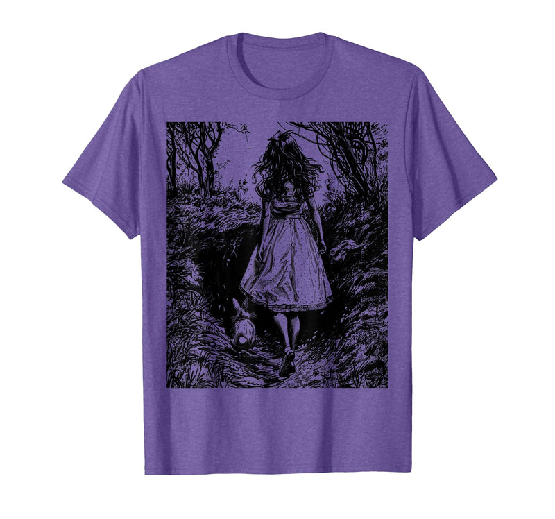 Alice in Wonderland - Down the Rabbit Hole Fantasy Vintage T-Shirt in Purple Heather