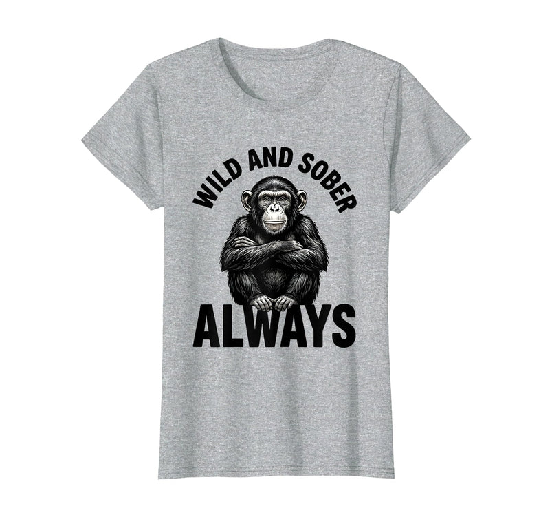 Mademark Wild and Sober Always Funny Monkey Design T-Shirt - Women - Heather Grey