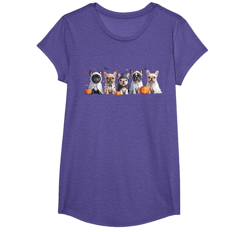 Funny Ghost Dog Halloween Girls Kids Cute French Bulldog Halloween Costume Frenchie Dog Ghost T-Shirt - Purple Heather