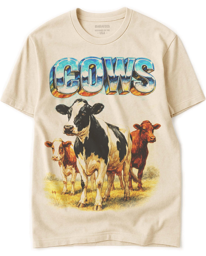 BABATEES Farm Animals Heavy Metal Tshirt for Men, Women & Farmers - 100% Natural Undyed Cotton - Cow