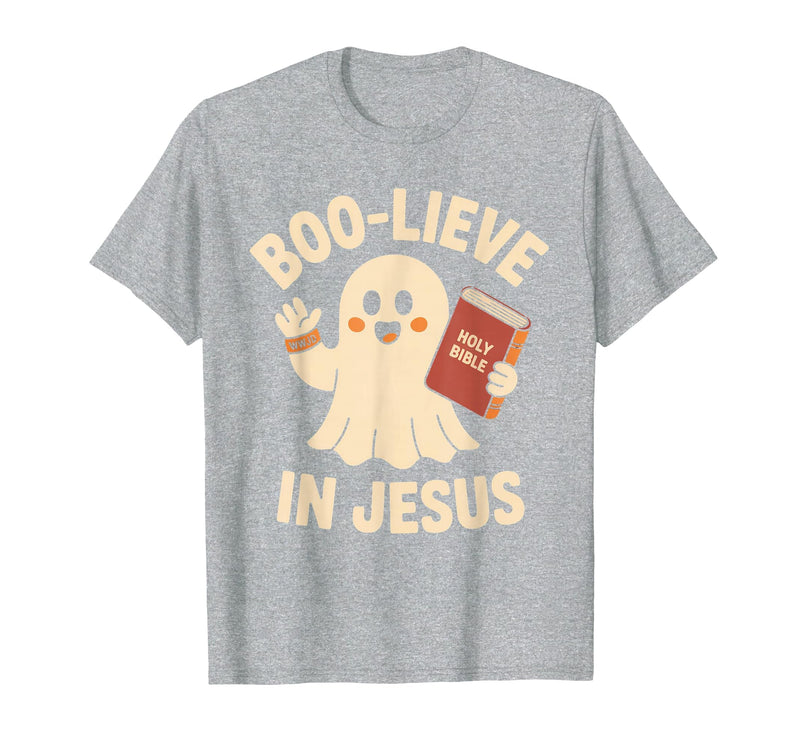 Christian Halloween Merch Boo-Lieve in Jesus - Christian Halloween Christianity T-Shirt - Heather Grey