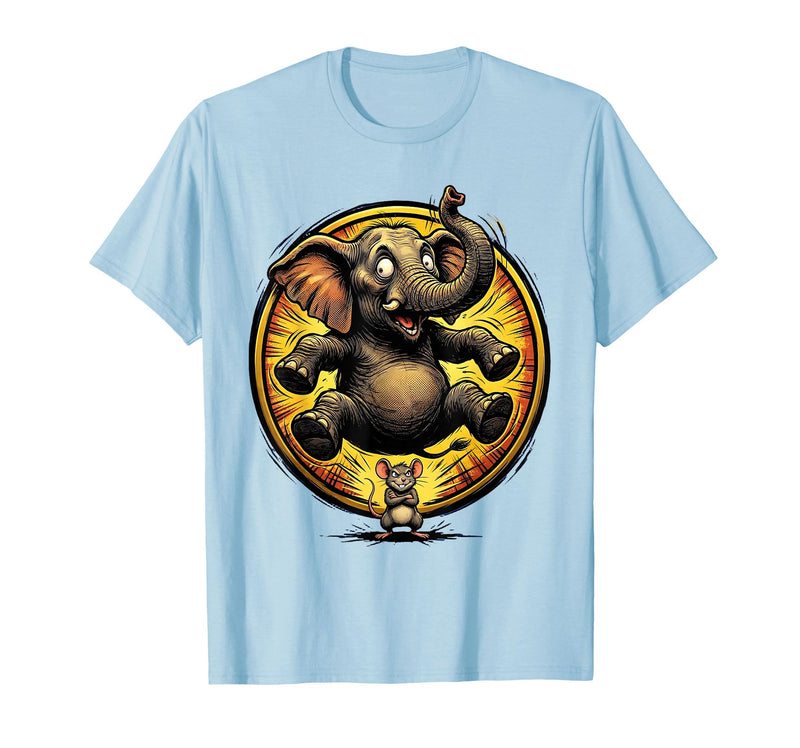 Mademark Elephant Scared by Tiny Mouse Funny Animal Design T-Shirt - Men - Baby Blue