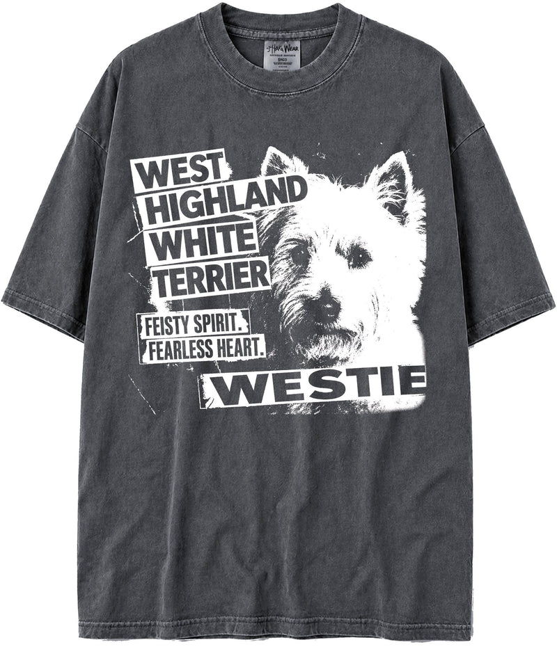 BABATEES U.S.A. MAX-Heavyweight Punk Rock Animals Shaka Wear Oversized 7.5oz Cotton Tshirt - West Highland White Terrier
