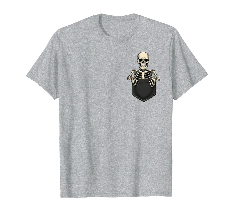 Funny Pocket Skeleton Halloween T Shirt For Men Funny Skeleton in The Pocket Halloween Kids Teens Adults T-Shirt - Heather