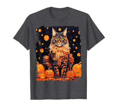Noah's Bestiary Basics Pop Art Maine Coon Cat Pumpkin Halloween T-Shirt
