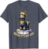 Bruh It's My Day Funny Llama Pinata Birthday Kids Party T-Shirt - Heather Blue