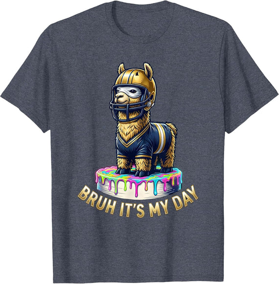 Bruh It's My Day Funny Llama Pinata Birthday Kids Party T-Shirt - Heather Blue