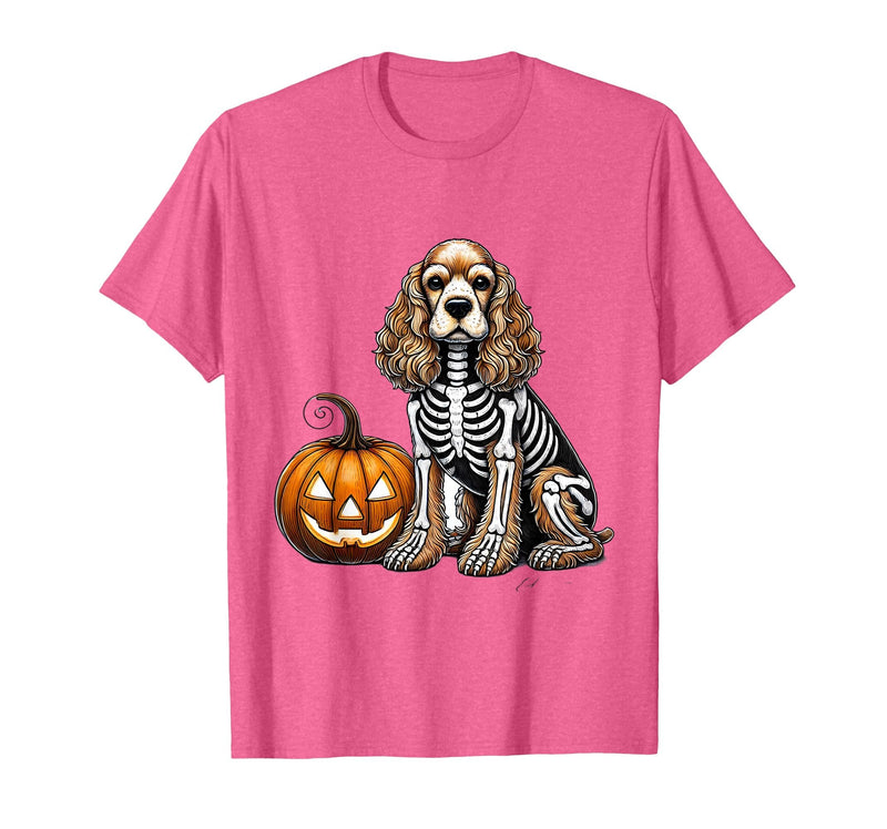 Spooky Cocker Spaniel Skeleton Costumes Halloween Cocker Spaniel Skeleton Jack O Lantern Funny Dog Halloween T-Shirt - Pink