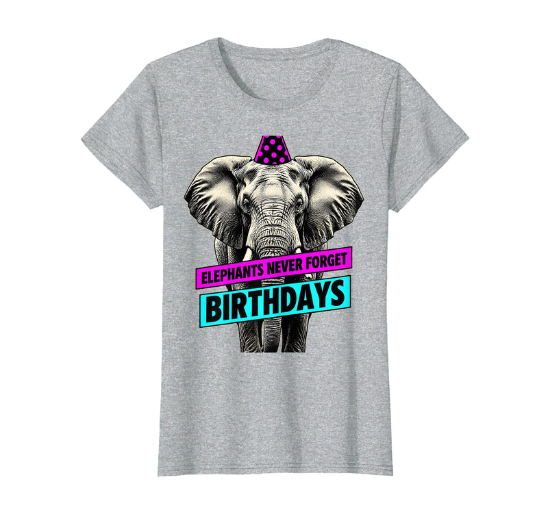 Mademark Elephants Never Forget Birthdays Funny Design T-Shirt - Women - Heather Grey