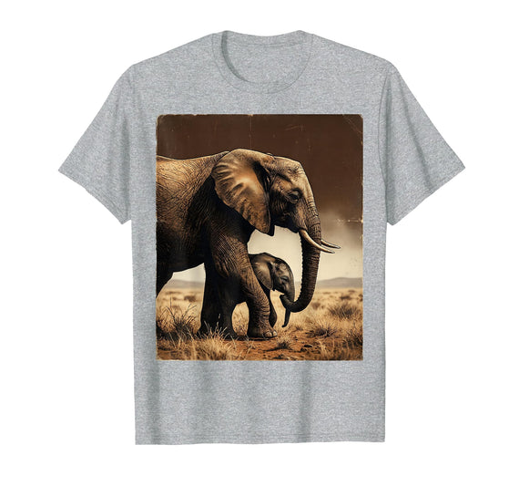 Mademark Mama and Baby Elephant Walk Together T-Shirt - Men - Heather Grey