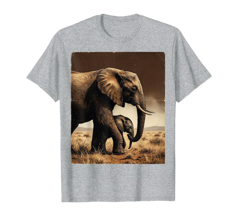 Mademark Mama and Baby Elephant Walk Together T-Shirt - Men - Heather Grey