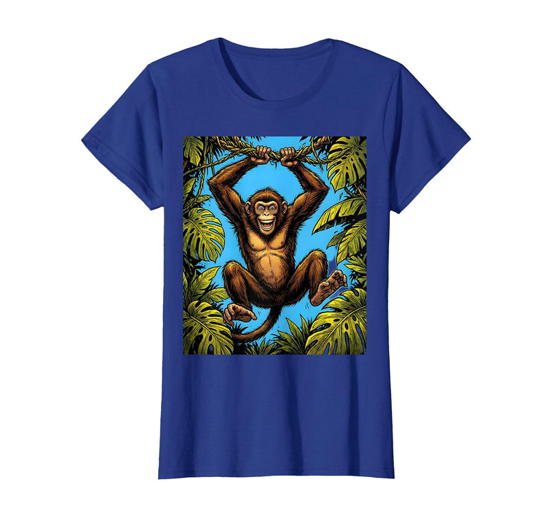 Mademark Monkey Hanging From Jungle Vine Graphic T-Shirt - Women - Royal Blue