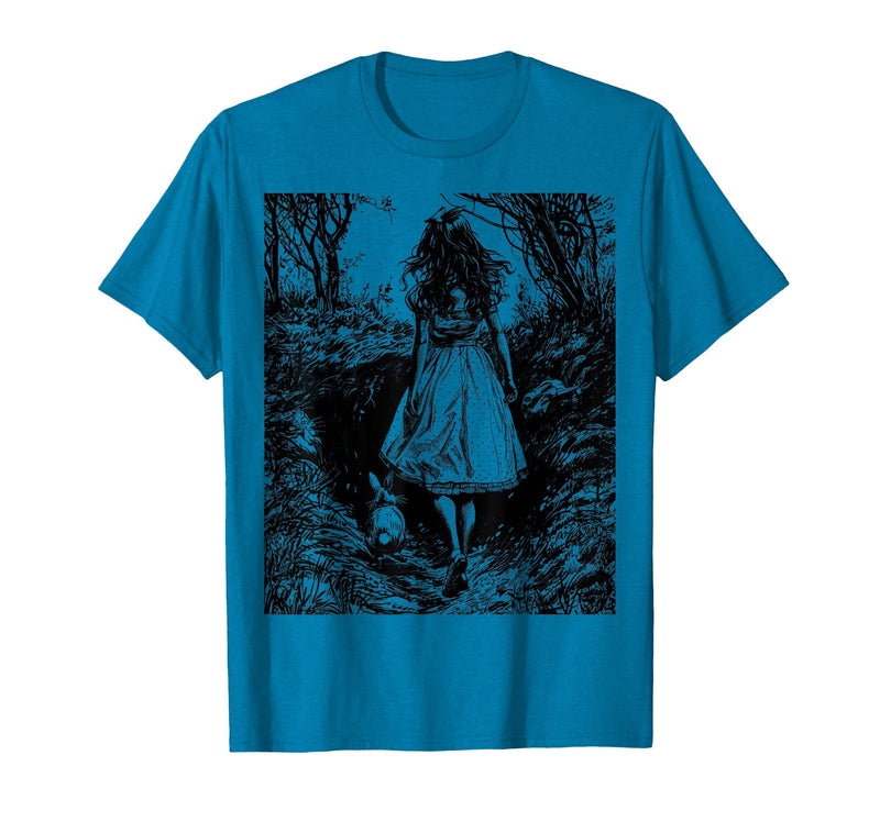Alice in Wonderland - Down the Rabbit Hole Fantasy Vintage T-Shirt in Sapphire Blue