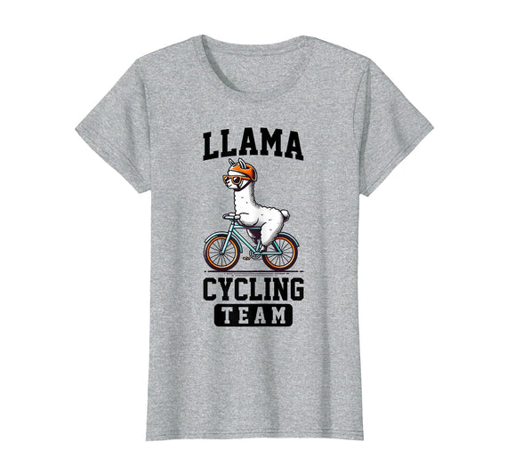 Bicycle Riding Animals Co. Llama Cycling Team Riding Bicycle T-Shirt - Heather Grey