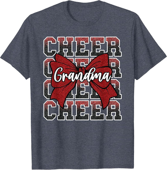 Cheer G-Ma Grandma Bow Sport Cheerleader Cheerleading Red T-Shirt - Heather Blue