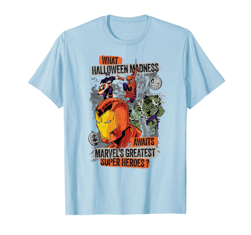 Marvel Halloween Madness Awaits the Greatest Super Heroes T-Shirt - Baby Blue