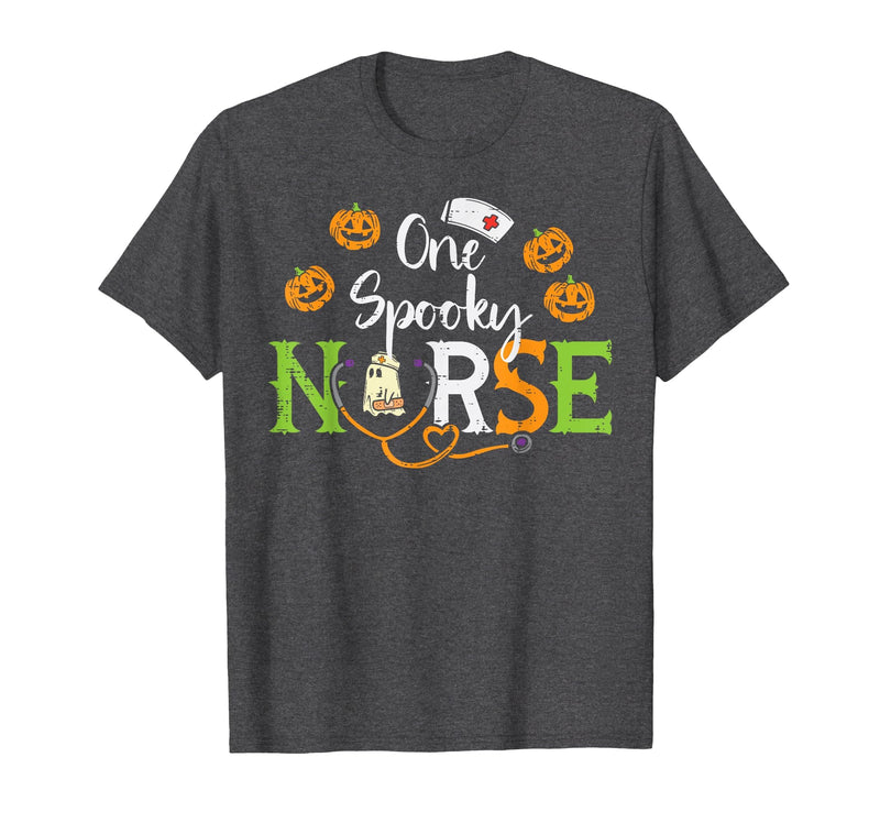 Halloween Nurse Shirts For Women Scrub Costumes One Spooky Nurse Ghost Stethoscope Halloween Costume Nursing T-Shirt - Dark