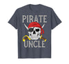 Pirate Family Apparel Pirate Uncle Jolly Roger Flag Skull Family Pirates T-Shirt - Heather Blue
