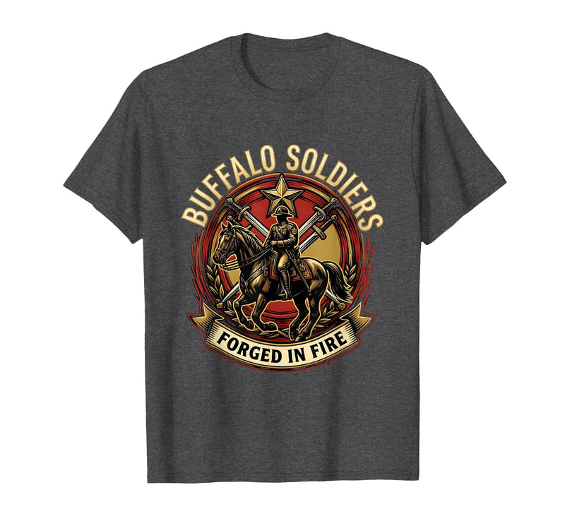 Mademark Buffalo Soldiers Forged in Fire Military Tribute T-Shirt - Dark Heather Grey