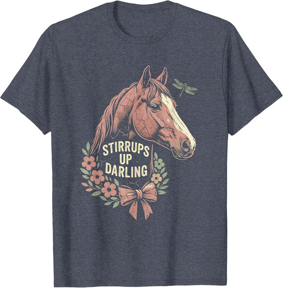 Stirrups Up Darling Horse Riding Design T-Shirt - Heather Blue