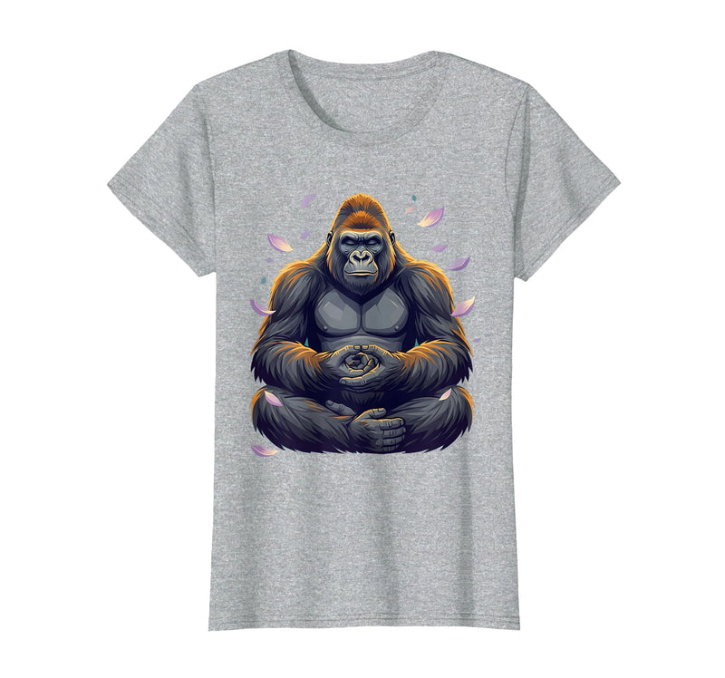 Mademark Meditating Gorilla Zen Monkey Graphic Design T-Shirt - Women - Heather Grey