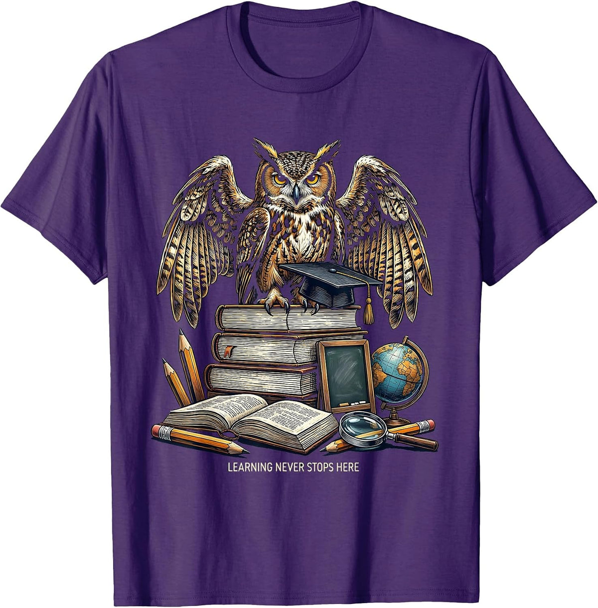 Learning Never Stops Here College Kids Design T-Shirt - Purple