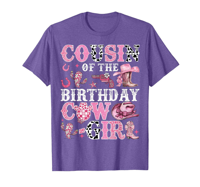 Birthday Girl CowGirl Family Matching Cousin of The Birthday Cow-Girl Rodeo Cow Girl Birthday T-Shirt - Purple Heather