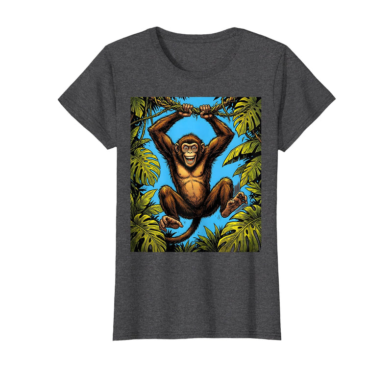 Mademark Monkey Hanging From Jungle Vine Graphic T-Shirt - Women - Dark Heather Grey