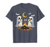 Halloween Tees and Spooky Ghosts Designs Ghosts Roasting Marshmallows Halloween Night Cute Novelty T-Shirt - Heather Blue