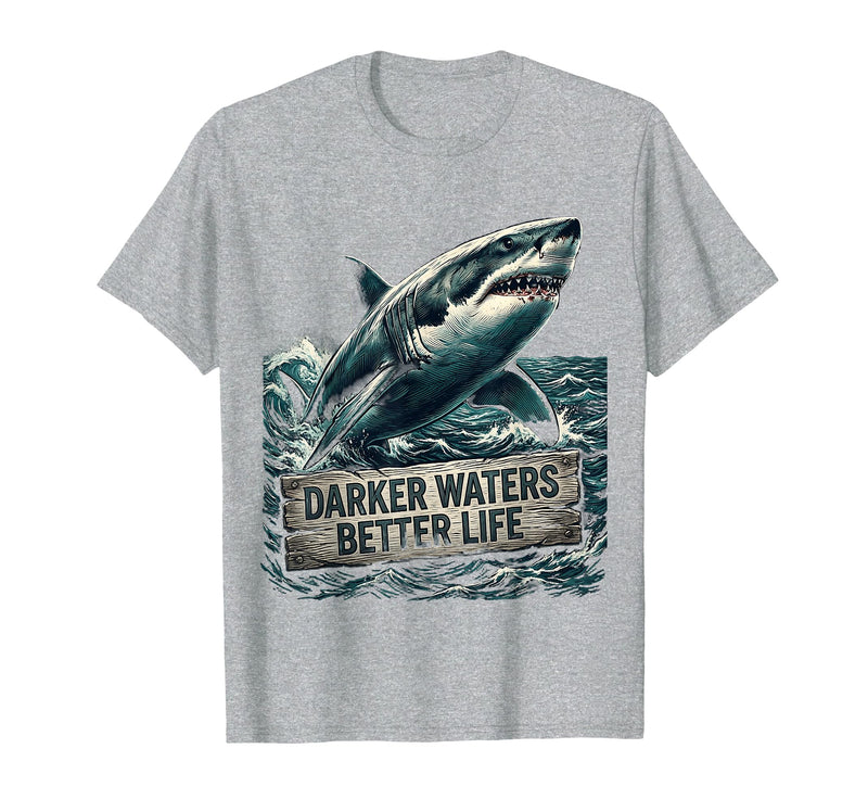Mademark Darker Waters Better Life Shark Design T-Shirt - Heather Grey
