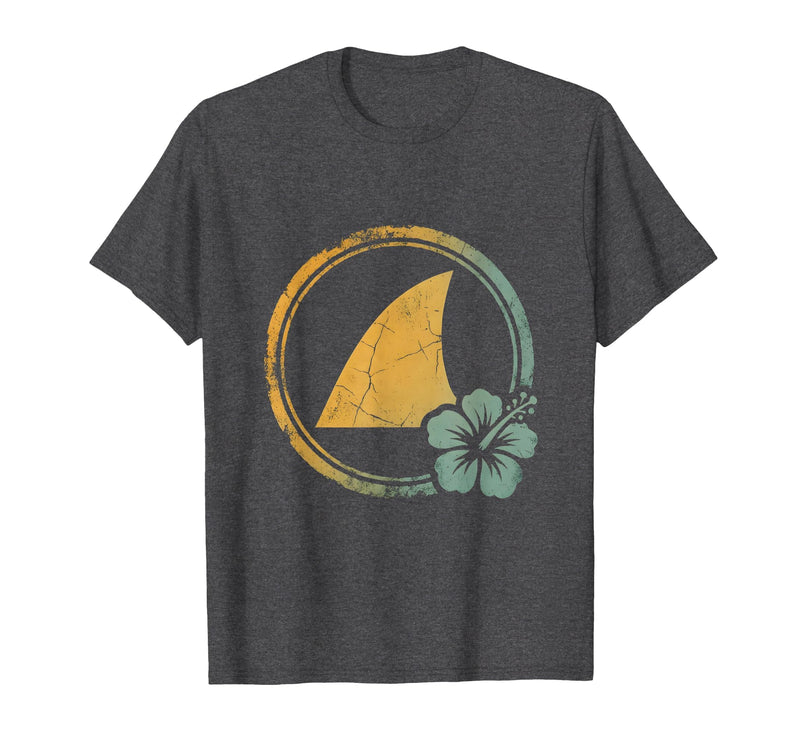 Mademark Hawaiian Shark Fin Turquoise Ocean Waves Design T-Shirt - Dark Heather Grey
