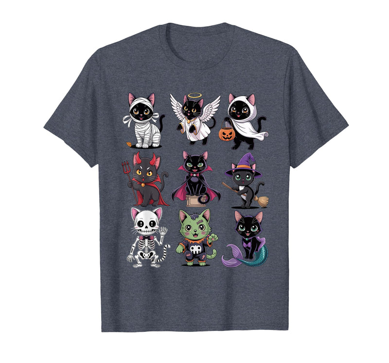 Halloween Cat Apparel Halloween Cat T-Shirt - Spooky Kittens Costume T-Shirt - Heather Blue